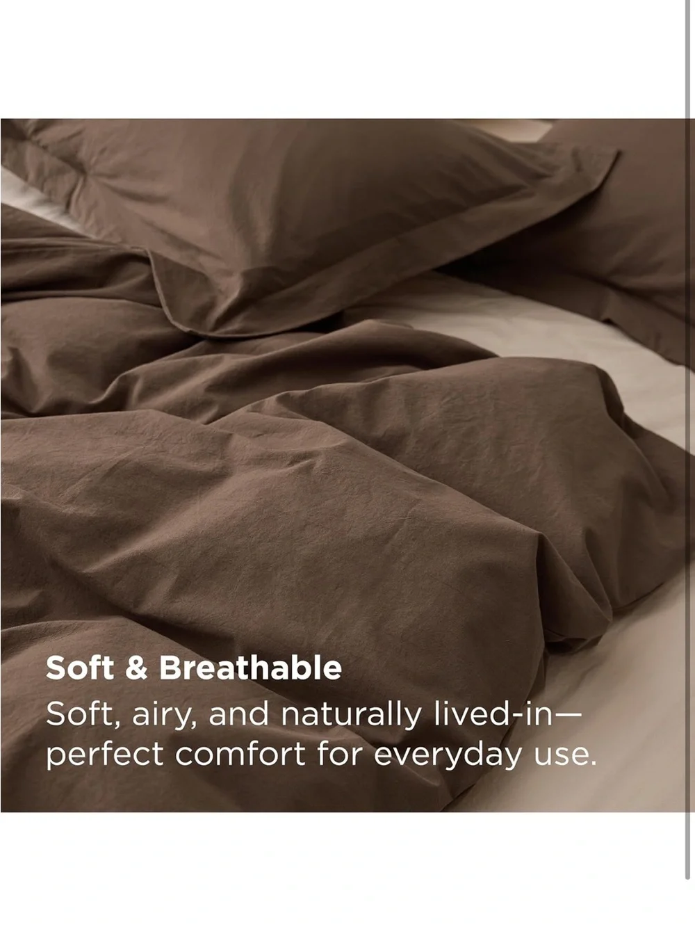 NEW Bedsure 100% Washed Cotton Duvet Cover Set Oversized King - Brown Minimalist